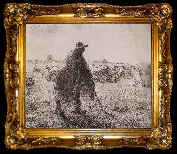 framed  Jean Francois Millet Shepherden in the field, ta009-2